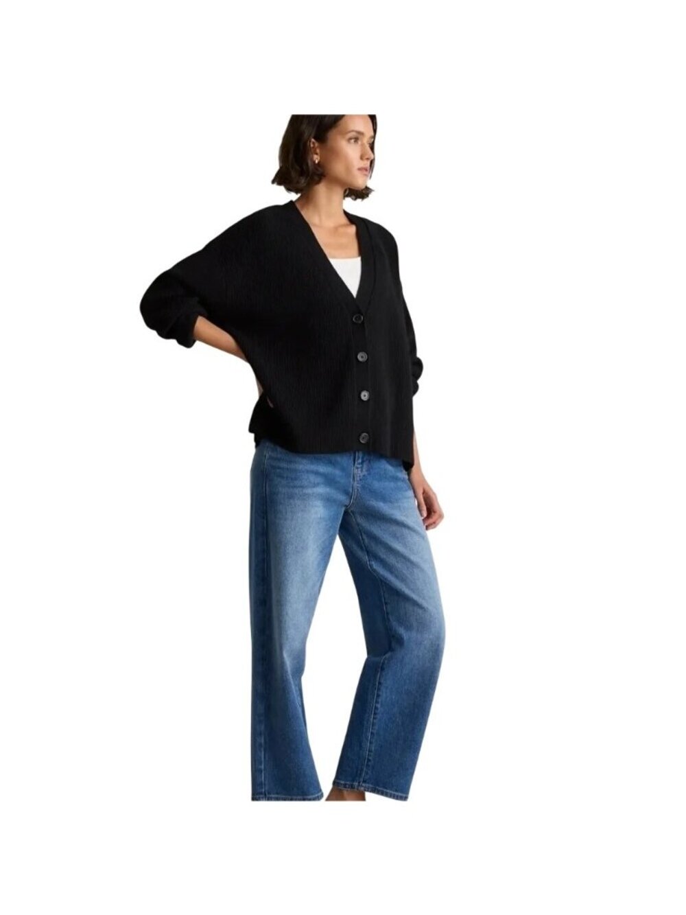 Quince Mongolian Cashmere Fisherman Boxy Cropped Sweater Black Size S - Picture 6 of 6
